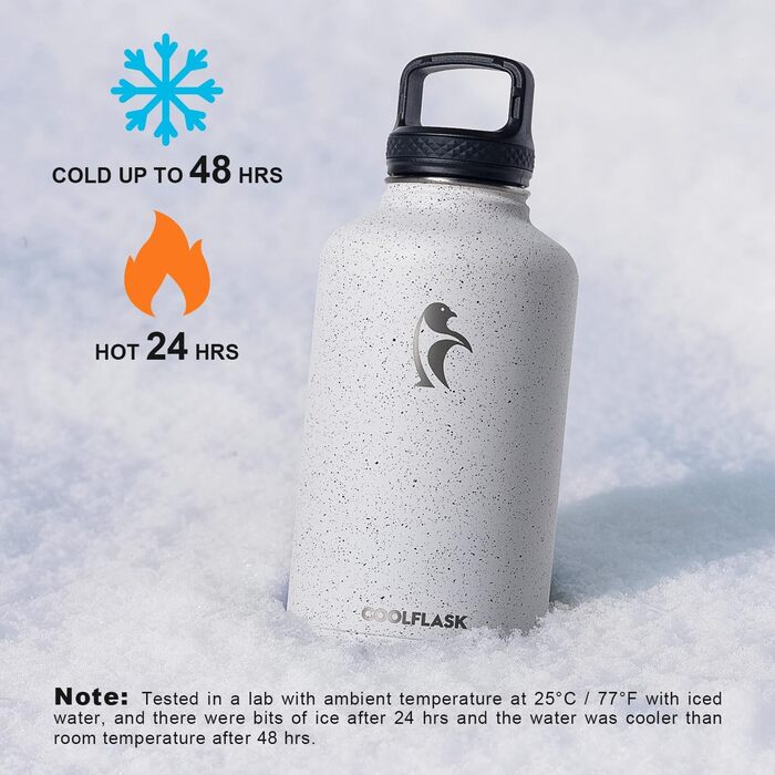 Термос пляшка Coolflask 2 л із нержавіючої сталі з трубочкою та 3 кришками, вакуумна ізоляція, спортивна пляшка для води, біла Starry White, 2000 мл, для спорту та подорожей