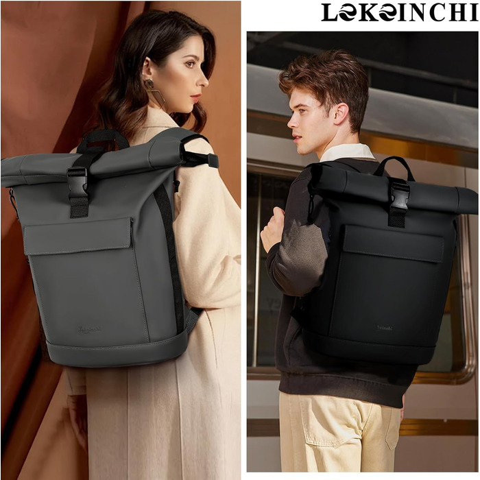 Рюкзак Lekeinchi Rolltop для жінок і чоловіків, водонепроникний, з відділенням для ноутбука 17 дюймів, великий міський рюкзак для подорожей, навчання, роботи, сірий