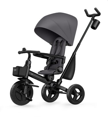 Триколісний велосипед Kinderkraft Aveo для дітей від 9 місяців до 25 кг, з батьківською ручкою, компактно складається, обертовий сидіння, розкладне сонцезахисне козирком, з тримачем для напоїв та кошиком, Рожевий