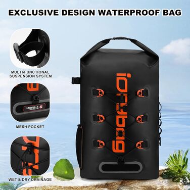 Водонепроникний рюкзак IDRYBAG для жінок та чоловіків, 20 л, для каякінгу та водних видів спорту (Оранжевий)