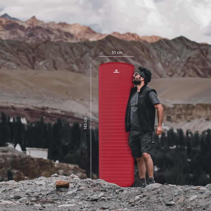 Outdoorer Trek Bed 2 - Ultraleicht Isomatte, 5 см, самонадувна, для трекінгу та кемпінгу (Зелений/Червоний)