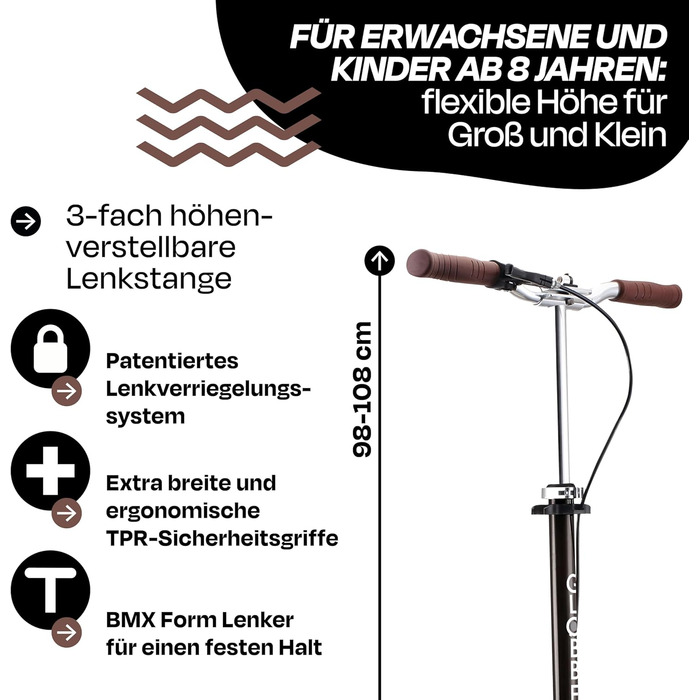 Роликовий самокат GLOBBER NL 205 - для дітей від 8 років, підлітків та дорослих, регульована висота, колеса 205 мм, ABEC 7, чорний