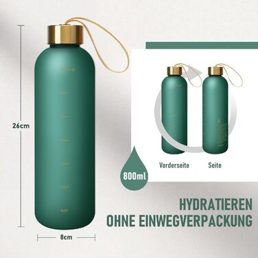 Спортивна пляшка для води Opard 1л/800мл, Tritan, без BPA, для фітнесу та занять у спортзалі, зелений колір