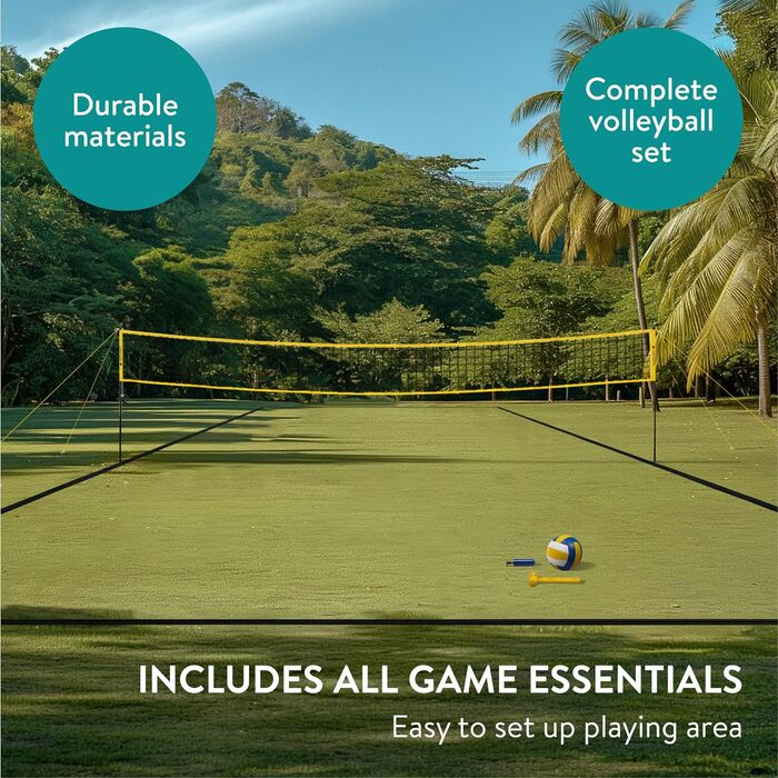 Набір для волейболу Navaris - мережа, м'яч, насос, сумка. Ідеально для пляжного волейболу, саду та тренувань на відкритому повітрі. Легкий монтаж.