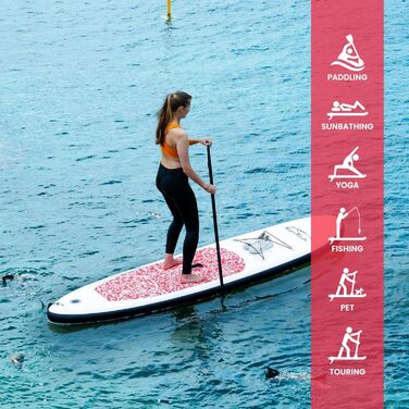 Надувний SUP Paddleboard FunWater для дорослих. Комплект: весло, насос, рюкзак, лінія. Зелено-білий (10' структура мармуру рожева)