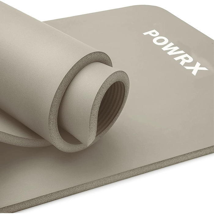 Гімнастичний килимок POWRX для йоги, світло-сірий, 183x60x1,5 см, з ременем і сумкою
