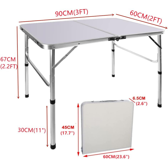 Складаний столик Qimu 60 см, з алюмінію, регульована висота 26/56 см, для саду та пікніка (білий)