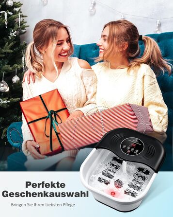 Ванночка для ніг з масажем та підігрівом – складана ванночка для ніг з бульбашками та пемзою, масажер для ніг з водою та 8 роликів – ідеальний подарунок (Чорний)