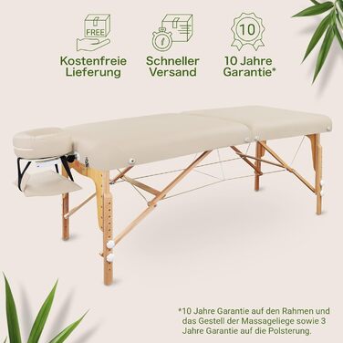 Масажний стіл Zen з круглими кутами, складний та регульований по висоті - професійний масажний стіл з цільного дерева з регульованою спинкою, підголівником, підлокітниками та кишенею (кремовий)