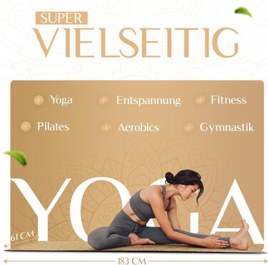 YOGALABS® Преміум 2-в-1 йога-мат із корка та натурального каучуку, 183×61×0,4 см, з ременем для перенесення, нековзкий, екологічний, для йоги, пілатесу та фітнесу, мандала