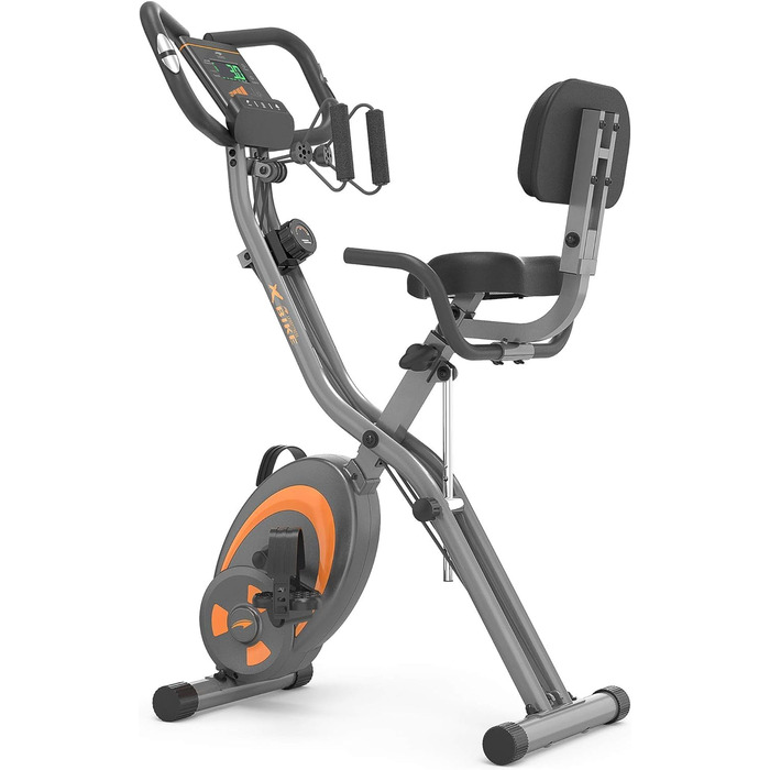 Leikefitness Складне велотренажер з еспандерами, датчиком пульсу та LCD-дисплеєм, сірий (2280)