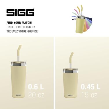 Термочашка SIGG Travel Mug Helia 0,6 л Optimistic Yellow, нержавіюча сталь 18/8, скляна трубочка, щітка для очищення, герметична, BPA-free