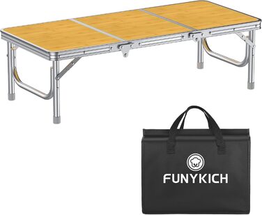 Складний кемпінговий стіл FUNYKICH 87x40x26 см, жовтий - алюмінієвий, з MDF стільницею, портативний для пікніка, пляжу, балкону