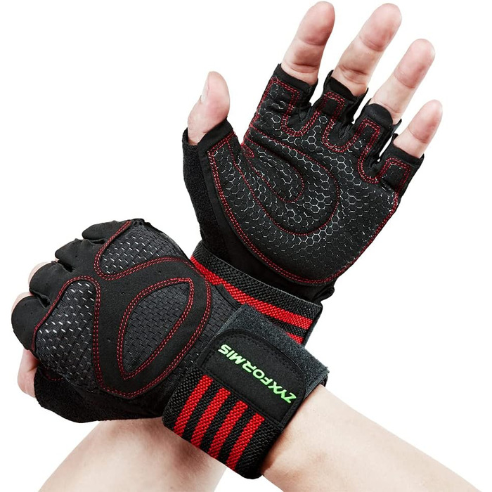 Фитнес рукавички для тренувань з підтримкою зап'ястя для жінок та чоловіків, неслизькі, дихаючі рукавички для важкої атлетики, велоспорту, тренувань, червоні, розмір L