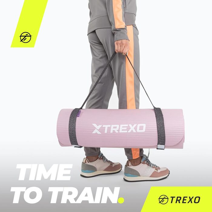 TREXO килимок для фітнесу NBR, рожевий, 183x61 см, 15 мм, з ручками