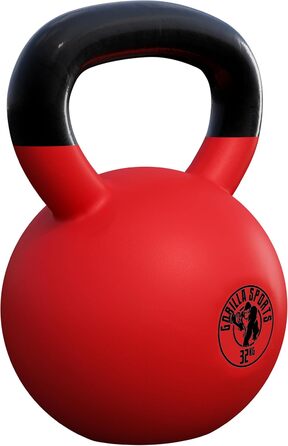 Кетлебел GORILLA SPORTS 32 кг з вініловим покриттям, гантеля-куля з чавуну для фітнесу та силових тренувань