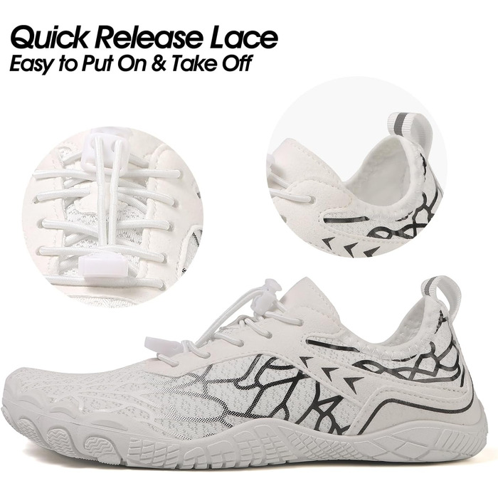 Жіночі босі барфути, водяні черевики з п'ятипалою підошвою, антиковзаюча поверхня, швидковисихаюча система дренажу, легкі босі черевики для багатоцільових активностей, білий/блакитний, 36-47 EU (Whiteblack 811, 43 EU)