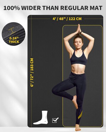 Йогамат CAMBIVO XXL 183x122 см, товщина 6/8/10/12 мм, TPE, чорний