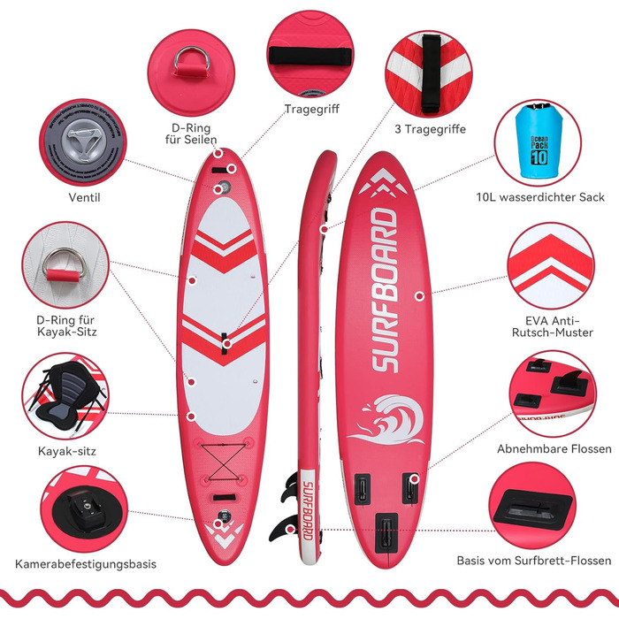 Надувна SUP-дошка ZealWe 320/335 см з аксесуарами, серфборд до 150 кг, комплект: алюмінієве весло, сидіння, рюкзак, насос