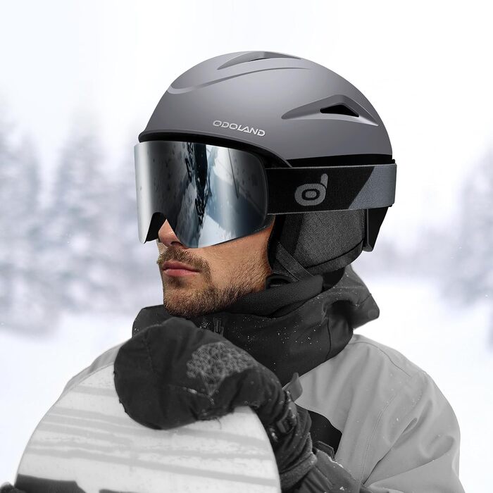 Шолом для лиж та сноуборду Odoland з маскою, сірий, розмір L (60-61 см)