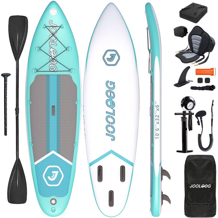 SUP дошка Premium Allround для початківців та досвідчених, з сидінням, до 200 кг, 320x81x15 см, м'ятно-бірюзово-біла + тримач для камери