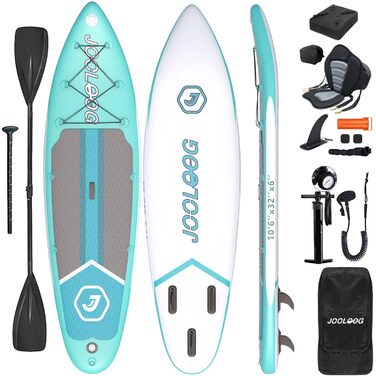 SUP дошка Premium Allround для початківців та досвідчених, з сидінням, до 200 кг, 320x81x15 см, м'ятно-бірюзово-біла + тримач для камери