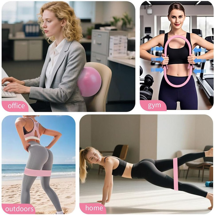 Набір для пілатесу: кільце Magic Circle, еластичні стрічки, м'яч, шкарпетки, тренажер для пресу та гнучкості, чорний