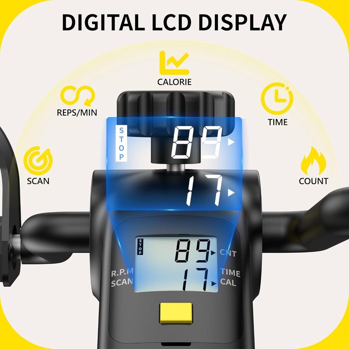 Міні-велотренажер MOMODA з LCD-дисплеєм, портативний педальний тренажер для ніг та рук, домашній симулятор ходьби (чорний)