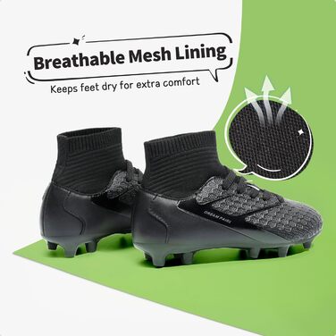 Футбольні черевики DREAM PAIRS для дітей (хлопчиків та дівчаток), дихаючі, унісекс, для тренувань та гри на відкритому повітрі, кольори: темно-синій, неоново-зелений, чорний. Розмір EUR 36, HZ19002K-E