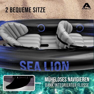 Надувний каяк Apollo Sea Lion для 2 осіб, просторий 312x91x51 см, стійке та легке каное, комплект, синій