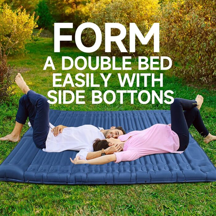 Каремат для кемпінгу Bluever самонадувний з насосом для ніг, 14 см, товстий, з подушкою. Підходить для походів, намету, відпочинку на природі, пляжу, подорожей.