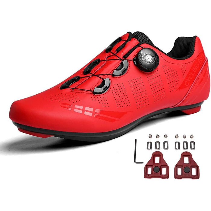 Велотуфлі для чоловіків та жінок, велотуфлі для шосе з клітами, SPD, для гірських та шосейних велосипедів, сумісні з MTB, для занять на відкритому повітрі та в залі, розміри 36-47 EU, білий (39 EU, червоний)