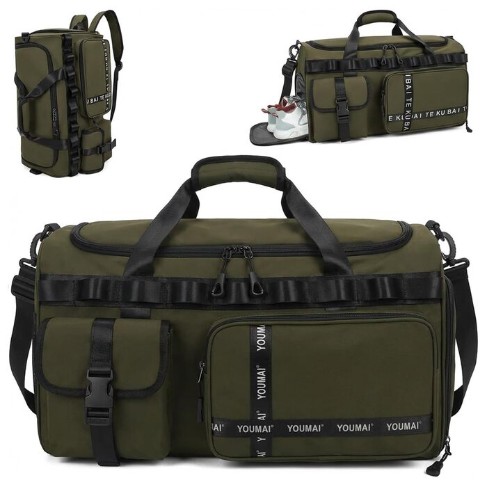 Спортивна сумка для подорожей та фітнесу 65Л з відділенням для взуття та вологих речей, велика дорожня сумка для жінок та чоловіків (армійний зелений)