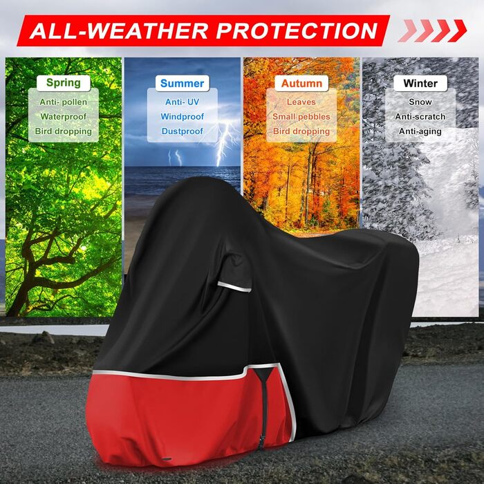 Водонепроникний чохол для мотоцикла Piaggio MP3 400/500 (з кофром), чорний та червоний, 420D Oxford