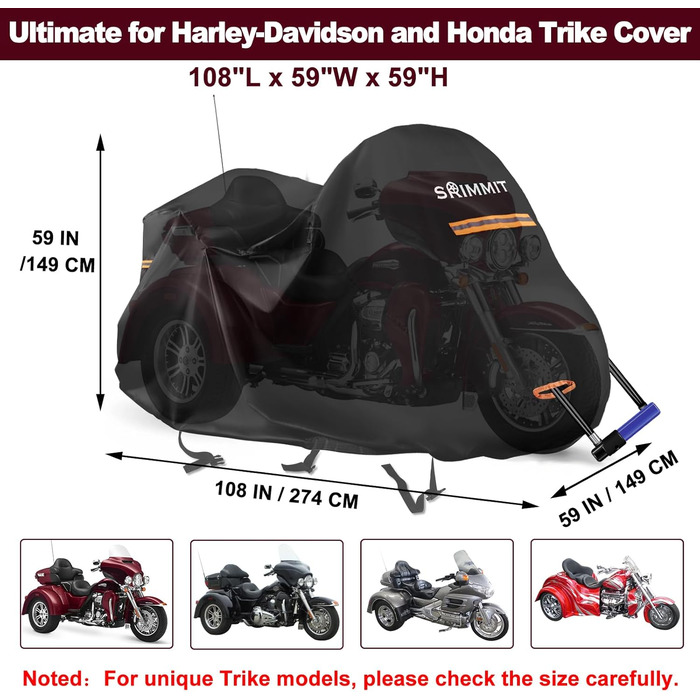Водонепроникний чохол для триколісного мотоцикла Trike-274x149x149 см, 420D Oxford