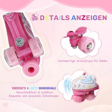 Роликові ковзани XUDREZ з підсвічуванням для дітей та дорослих, рожевий принт, квадроколісні, регульовані, для дівчаток, дам та початківців (37)