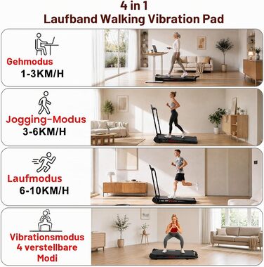 Складана бігова доріжка Walking Pad з вібраційною функцією для дому та офісу, компактна доріжка для ходьби та бігу (1–10 км/год) з дистанційним керуванням
