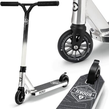 Дитячий трюковий самокат Motion Stunt Scooter Rookie Pro, чорний-білий, ABEC 9, для дітей від 4 років, фристайл, міцний, Robuster
