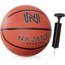 Баскетбольний м'яч NAJATO Sports розмір 7 з насосом, довговічний для гри на вулиці та в залі, помаранчевий