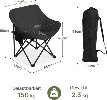 Крісло для кемпінгу Hausprofi складне, чорне, з тримачем для напоїв та сумкою, вантажопідйомність 150 кг
