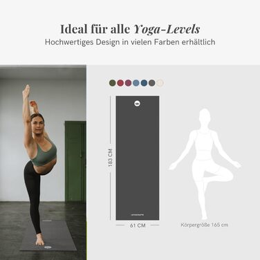 Килимок для йоги Lotuscrafts® з нековзким покриттям, 183 x 61 x 0,5 см, легкий фітнес-килимок для гімнастики та спорту, екологічний та безпечний