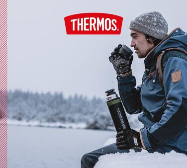 Термос-гірська пляшка для напоїв THERMOS 0,75 л, чорна, нержавіюча сталь з чашкою, 24 години зберігання тепла/холоду, легка та міцна, розбірна кришка, BPA-free