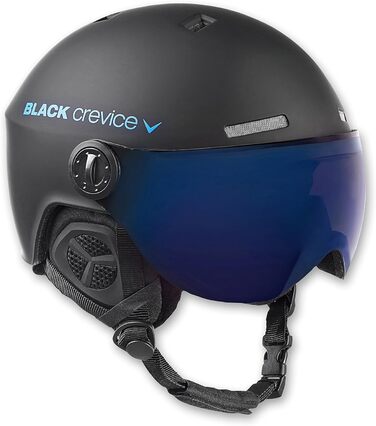 Лижний шолом Black Crevice Gstaad з візором, пілотний стиль, для чоловіків і жінок, полікарбонат, регульований розмір S/M, чорний/синій, дихаючий