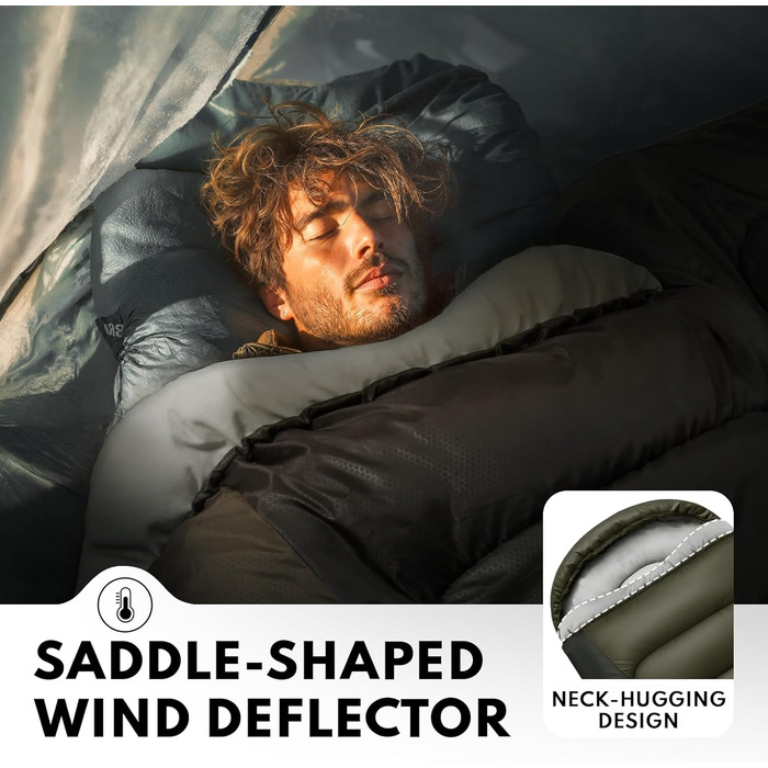 Спальний мішок 0°C XXL для дорослих, теплий клімат, для кемпінгу, зимових пригод, походів, полювання, подорожей (3,2 кг, зелений)