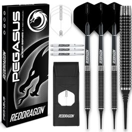 Дарти RED DRAGON Pegasus Tungsten 18/20г - Набір м'яких сталевих дротиків з чорними стеблами та пір'ями