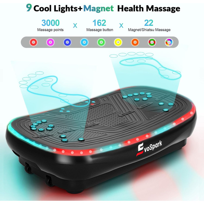 Vibrationsplatte EvoSpark 4D PRO 7-in-1: Тест-переможець 2025, 900W, LED-підсвічування, 550 lbs, для домашніх тренувань