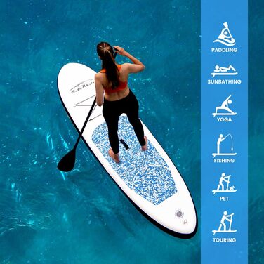 Надувна SUP-дошка FunWater для дорослих, комплект: регульоване весло, помпа, рюкзак, страхувальний шнур, водонепроникна сумка, синя