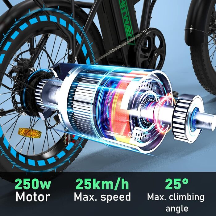 Електровелосипед HITWAY 20'' Fat Tire, складаний, акумулятор 36В 12А·год / 48В 15А·год, запас ходу до 100 км, 7 швидкостей, для міста та бездоріжжя