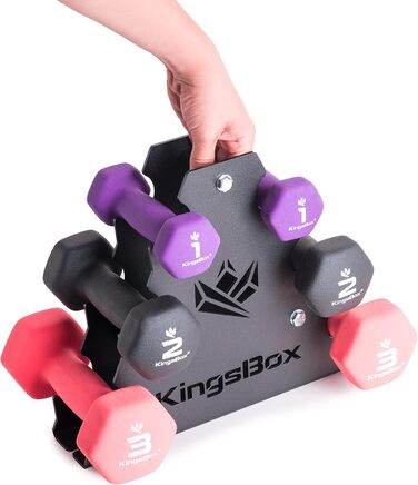 Набір гантелей KingsBox з неопрена, 3 ваги, зі стійкою, для тренувань вдома та у фітнесі