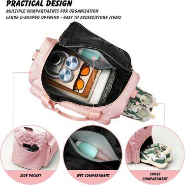 Спортивна сумка для жінок та чоловіків з відділеннями для взуття та мокрих речей, водонепроникна сумка для подорожей, йоги, залу та басейну (Рожева)